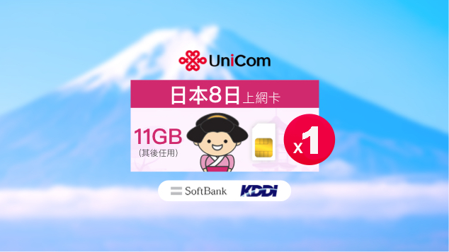 China Unicom-Japan 8-Day Data SIM Card (11GB) | Internet Card | Phone SIM