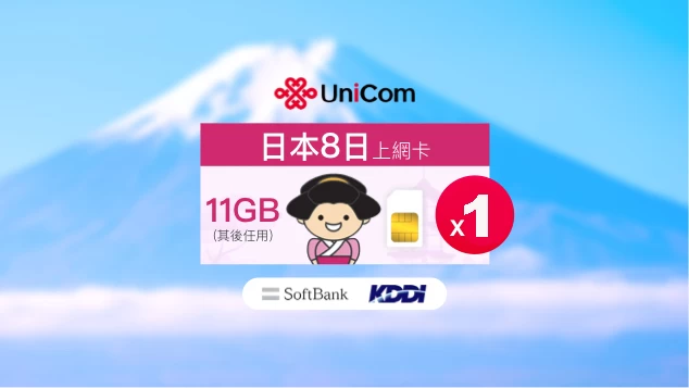 China Unicom-Japan 8-Day Data SIM Card (11GB) | Internet Card | Phone SIM
