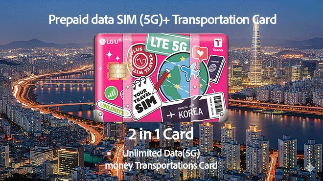 LG U Plus 5G Unlimited data Korea SIM Card + Transportation card
