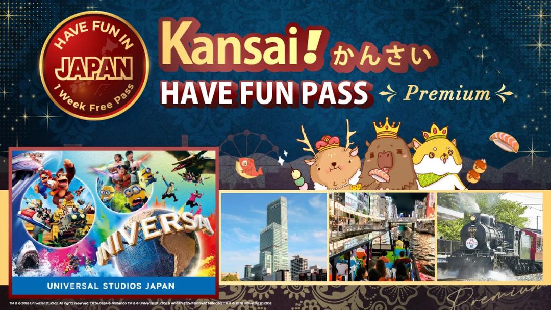 Premium Have Fun in Kansai Pass 1 Week Free Pass(Including Universal Studios Japan)